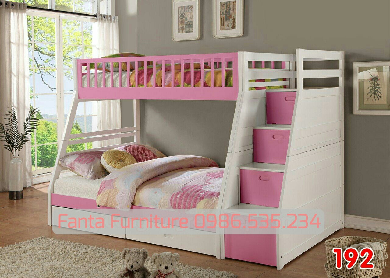 Giường tầng trẻ em Fanta F92-WhT+Pink