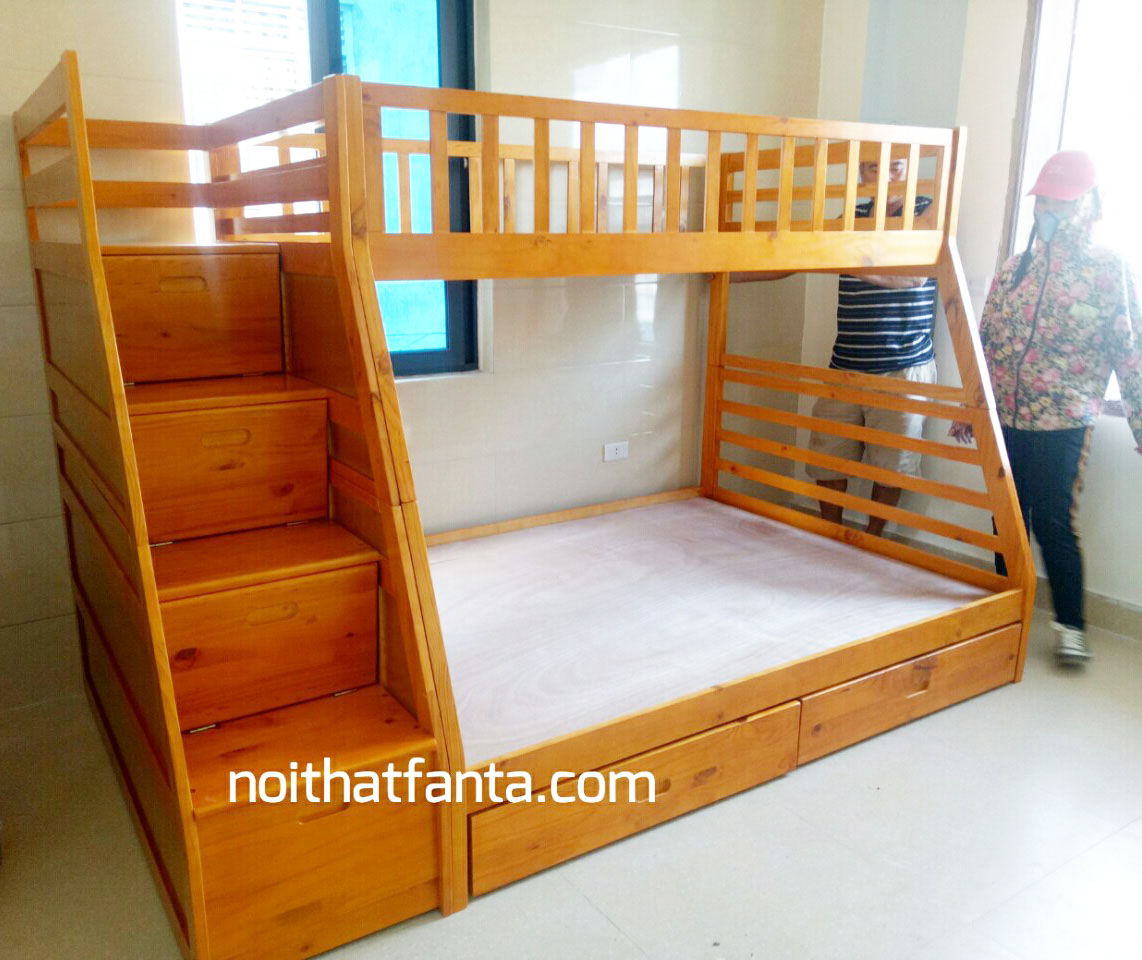 Hình ảnh sản phẩm giường trẻ em Gỗ Thông cao cấp lắp đặt cho khách